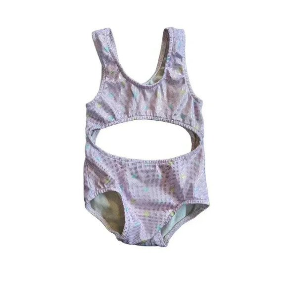 Vintage 90s Croissant Toddler Girl One Piece Swimsuit 24 Months Pink Silver - Picture 6 of 8